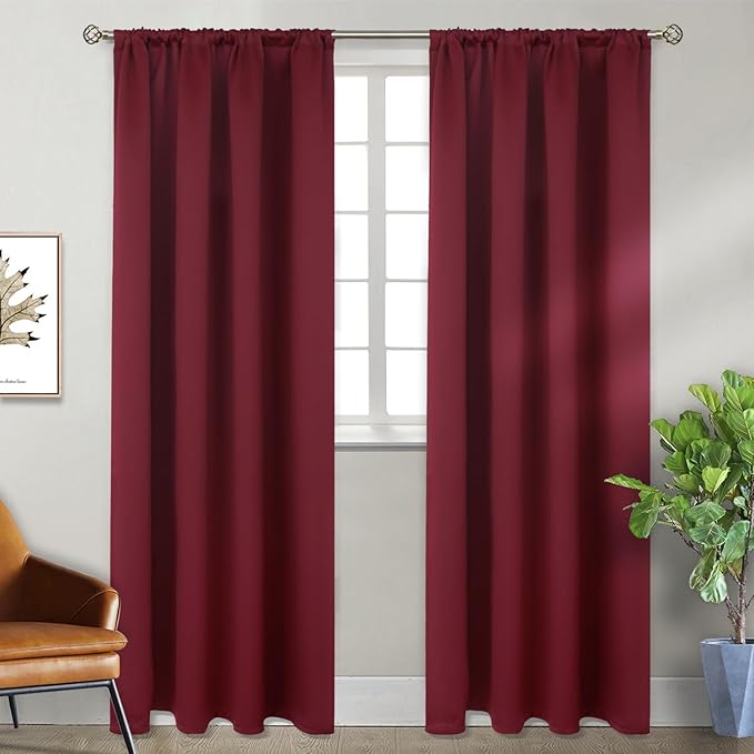 BGment Burgundy Blackout Curtains 84 Inches Long for Living Room - Thermal Insulated Drapes with Rod Pocket Room Darkening Window Treatments for Bedroom Christmas, 52 x 84 Inch, 2 Panels