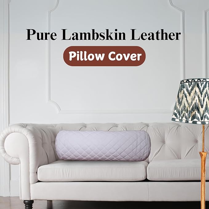 Neck Roll Pillow Cushion Cover, 20x7 Inch Full Moon Round Bolster Pillow Case, Cylinder Soft Lambskin Leather Pillowcase for Head, Spine & Neck Support During Sleep - Quilted White Pack of 2