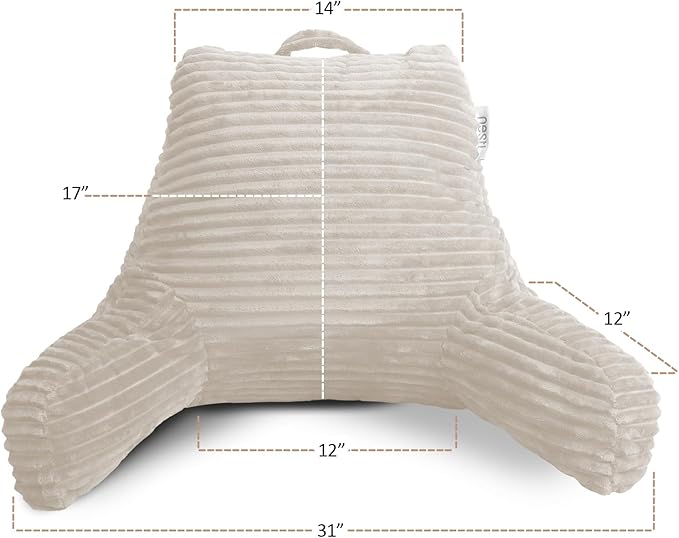 Hearth & Harbor Reading Pillow for Bed Adult – Back Pillow for Sitting in Bed, Standard Bed Pillows for Sitting Up in Bed, Foam Bed Chair Pillow, Linen Bed Rest Pillow