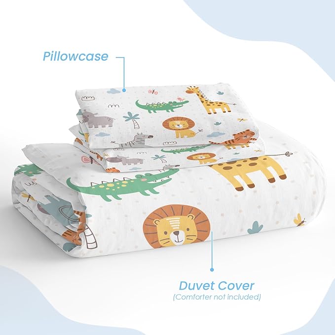 SANDJEST Animal Duvet Cover Sets Full Size for Kids Boys Girls, Include 1 Polyester Comforter Cover 80x90 Inches and 2 Pillowcases 20x26 Inches, Comforter Not Included, Gift for Christmas Birthday