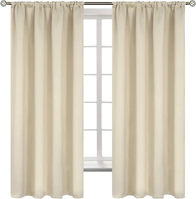 BGment Beige Room Darkening Curtains for Bedroom - Rod Pocket 63 Inches Length Thermal Insulated Blackout Window Drapes for Living Room, 52 x 63 Inch, 2 Panels