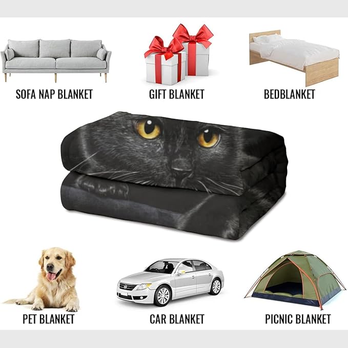HommomH Black Cat Blanket for Women Girls, Cat Lover Gifts, Soft Fleece Throw Blankets for Sofa Couch Bed, Cozy Home Decor for Bedroom Living Room, 60" x 80"