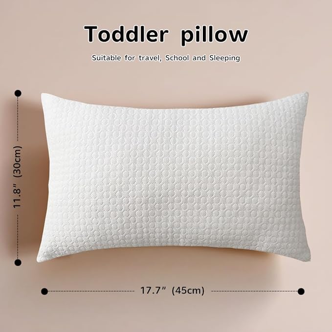 Toddler Pillow for 2-5 Year Olds,Organic Cotton Toddler Crib Pillow with Washable Cover,13x18 Inch White Pillow for Toddler Bed