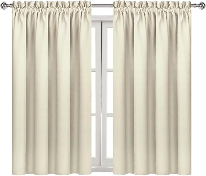 DWCN Blackout Curtains for Bedroom – Rod Pocket Thermal Insulated Noise Reducing Noise Reducing Drapes for Living Room, W 42 x L 54 Inch, 2 Panels, Light Beige