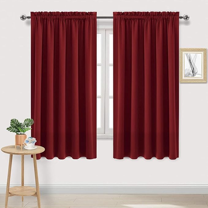 DWCN Burgundy Room Darkening Blackout Curtains - Thermal Insulated Privacy Energy Saving Window Curtain Drapes 52 x 63 inch Length, Set of 2 Bedroom Living Room Curtains