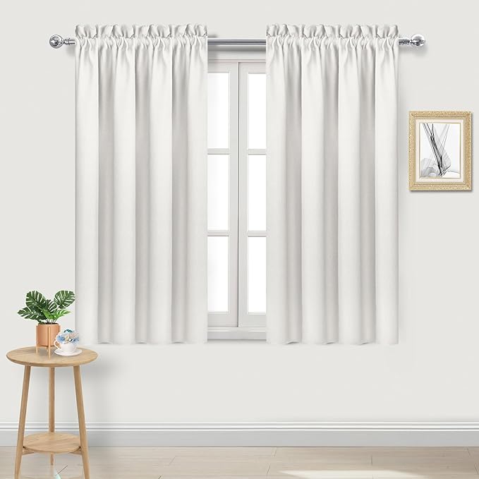 DWCN Blackout Curtains Thermal Insulated, Energy Saving & Noise Reducing Bedroom and Living Room Curtains, Ivory, W 38x L 45 Inch, Set of 2 Rod Pocket Curtain Panels