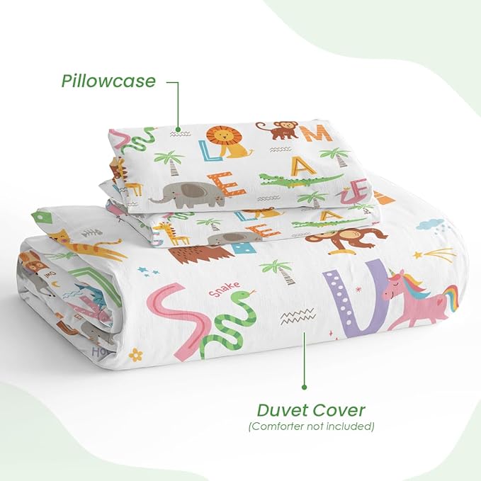 SANDJEST Alphabet Duvet Cover Sets Full Size for Kids Boys Girls, Incude 1 Polyester Comforter Cover 80x90 Inches and 2 Pillowcases 20x26 Inches, Comforter Not Included, Gift for Christmas Birthday