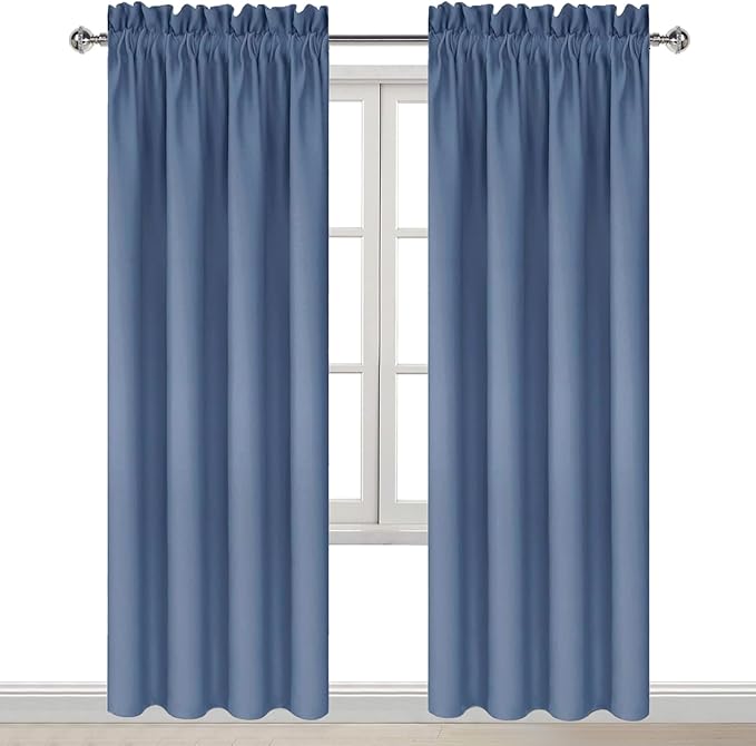 DWCN Blackout Curtains – Thermal Insulated, Energy Saving & Noise Reducing Bedroom and Living Room Curtains, Dusty Blue, W 38x L 84 Inch, Set of 2 Rod Pocket Curtain Panels