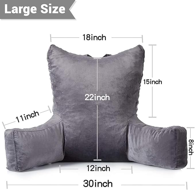 Neustern Reading Pillow for Sitting in Bed Adult, Back Pillow for Bed Shredded Memory Foam Chair Pillow with Arms and Pockets, Backrest and Support with Washable Cover for Watching TV/Gaming/Relaxing