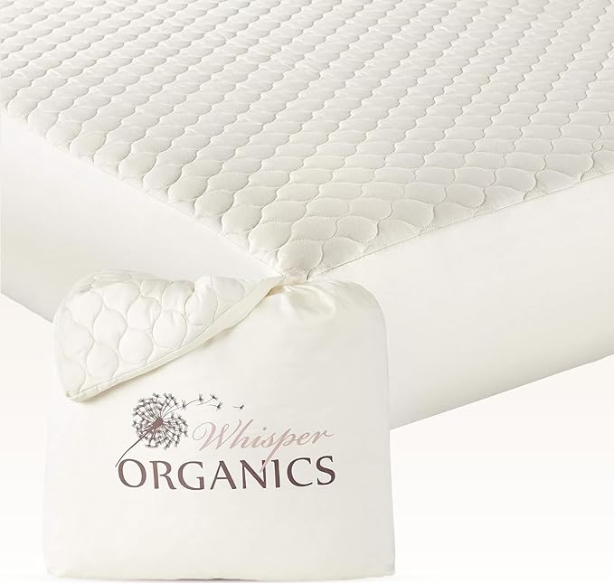 100% Cotton Organic Mattress Protector - Breathable & Cooling Mattress Protector Queen Size - Premium 300GSM Quilted and Noiseless Machine Washable Organic Cotton Mattress Protector (Ivory, Twin)