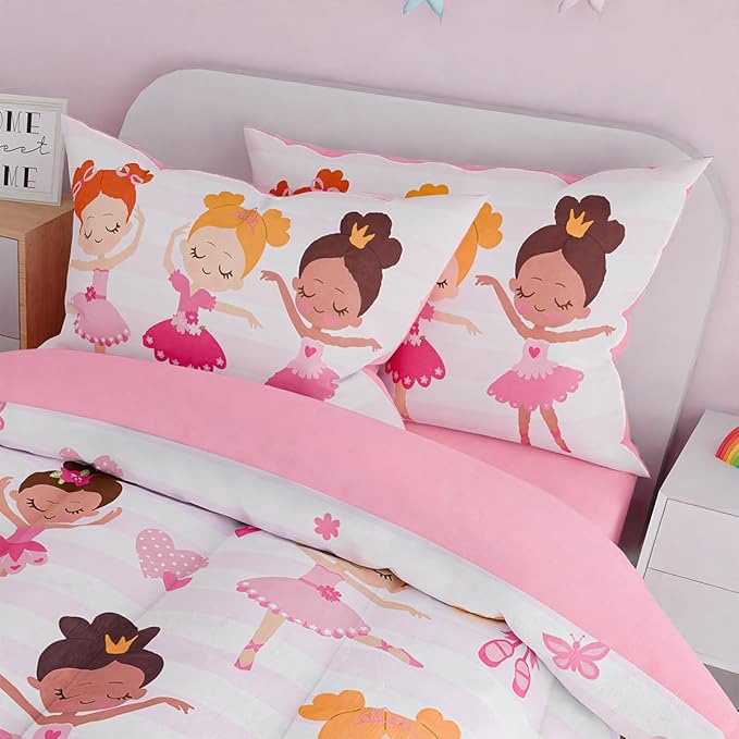 SANDJEST Ballet Twin Bedding Sets for Girls, Ultra Soft Microfiber Comforter Set with 3-Pieces, Comforters Kids Bed Set for Children Teen Tween Bedroom Decor