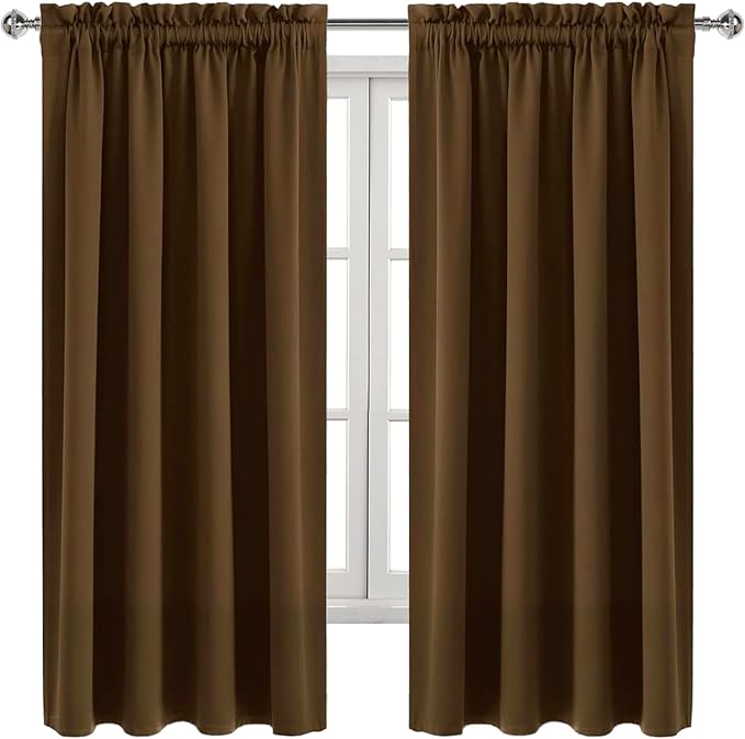 DWCN Blackout Curtains Room Darkening Thermal Insulated Bedroom Curtains Window Curtain Panels, 52 x 63 inches Long, Set of 2 Brown Rod Pocket Drapes