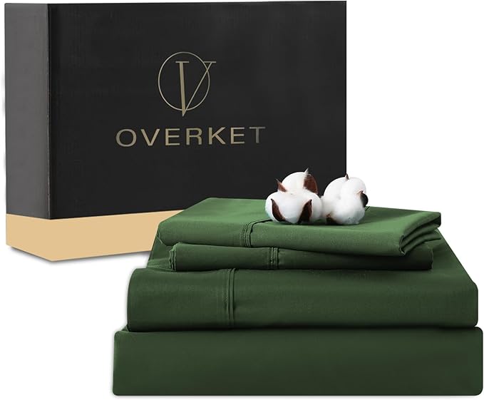 100% Egyptian Cotton Sheets Cal King Sheet Set 4PCS 1000 Thread Count Sateen Weave Soft Breathable 16-Inch Deep Pocket（California King,Forest Green）