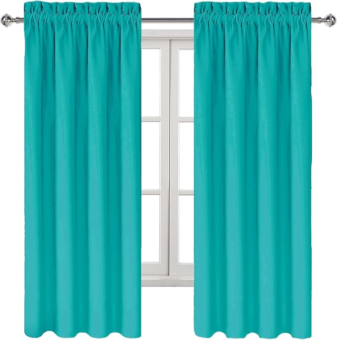 DWCN Blackout Curtains for Living Room Thermal Insulated, Energy Saving & Noise Reducing Bedroom Curtains, Peacock Blue, W 42x L 63 Inch, Set of 2 Rod Pocket Curtain Panels