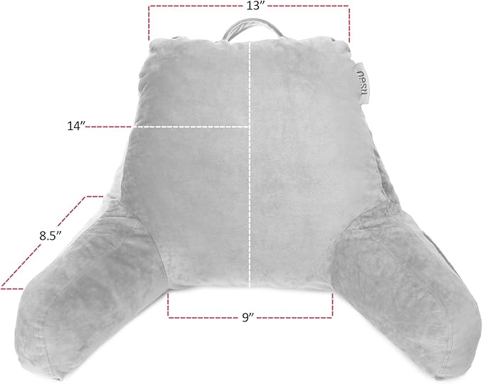 Nestl Reading Pillow for Kids & Teens with Shredded Memory Foam, Backrest Pillows for Reading, Watching, and Gaming, Use on The Couch, Bed, or Floor, Adjustable Support with Washable Cover Light Grey