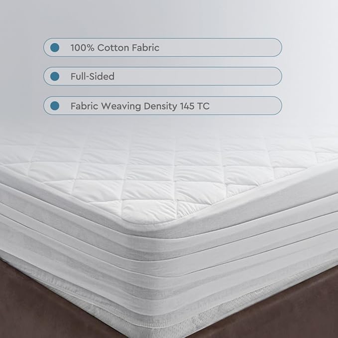 YATAS BEDDING Perle Quilted Fitted Mattress Protector, Machine Washable and Easy Care, Superior Protection and Comfort,100% Cotton Breathable top, (White, Twin XL) - 39"x79" - 14" Deep Pocket