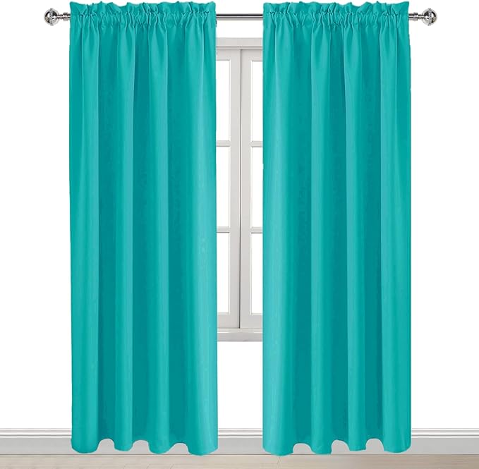 DWCN Blackout Curtains for Living Room Thermal Insulated, Energy Saving & Noise Reducing Bedroom Curtains, Peacock Blue, W 52x L 95 Inch, Set of 2 Rod Pocket Curtain Panels