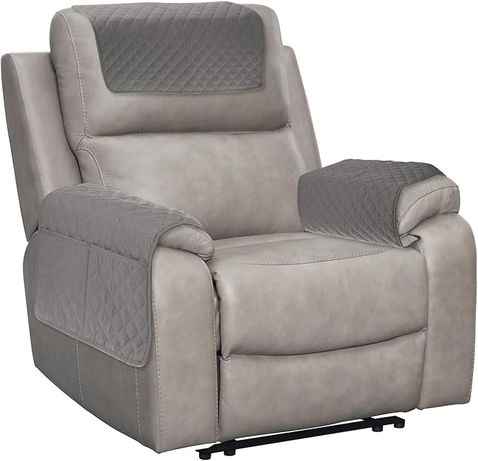 uxcell 3 PCS Armrest Covers, Couch Arm Cover Furniture Protect Slide Recliner Chair Armchair Covers with Side Storage Pocket for Sofa Recliner, Light Grey