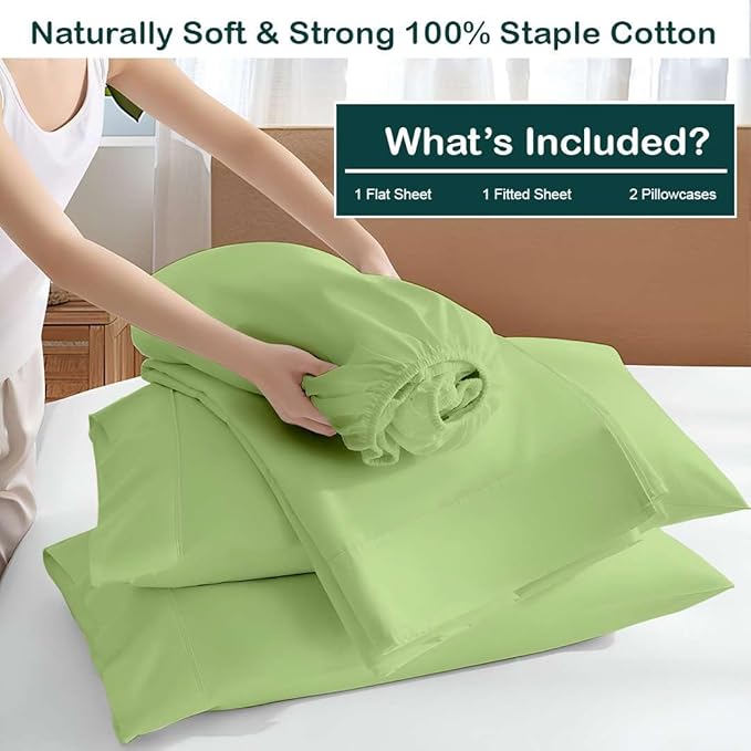 NON Sticky cotton Queen Size Sleeper Sofa Sheets, 4 Piece Egyptian Cotton Bed Sheet Set for Sofa Bed, 7" Deep Pocket for Pull Out Couch Mattress, 60" x 75", Sage Solid, Soft & Breathable