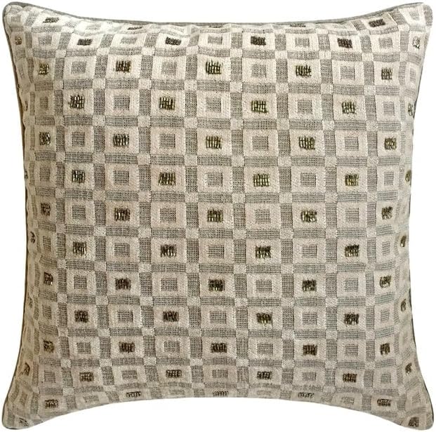 The HomeCentric King/Queen/Twin Grey Decorative King 90"x18" Bed Runner with 2 Pillow Cover, Checkered, Beaded, Hand Embroidery Bed Scarf on Velvet Fabric - The Brick Effect