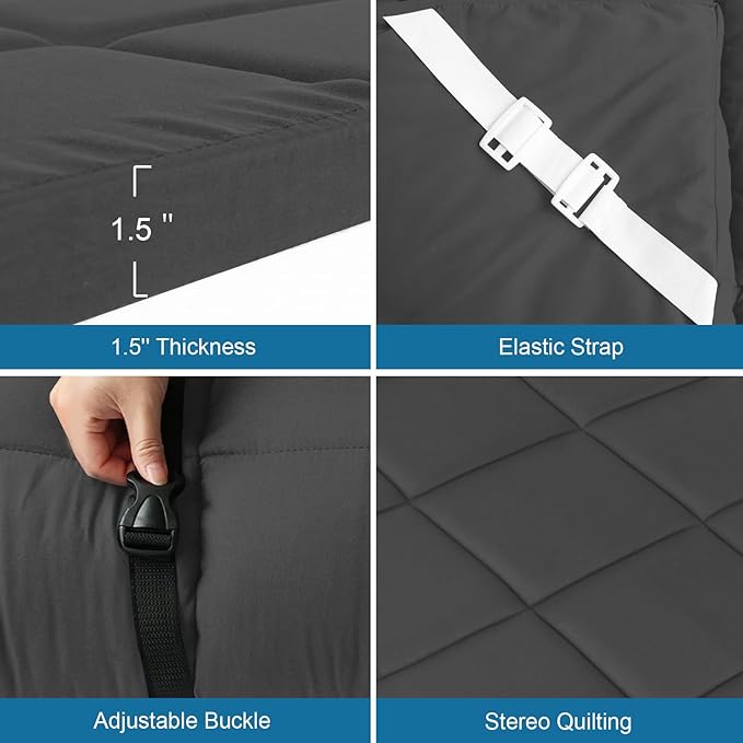 Cot Mattress Topper (Improved Thickness), Foam Quilted Pads for Camping, Soft Comfortable Sleeping Cot Mattress Pad Only, Camping Pad 75"x30" for Camp Cot/Rv Bunk/Narrow Twin Beds, Navy