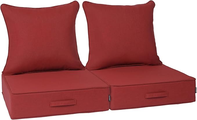 Outdoor Olefin Water-Resistant Deep Seat Cushion Set, 2PCS Weather and Fade Resistant 23''x 26''x 6'' Patio Furniture Seat Cushion, Thickened Sofa Chair Pad for Lawn, Garden, Red
