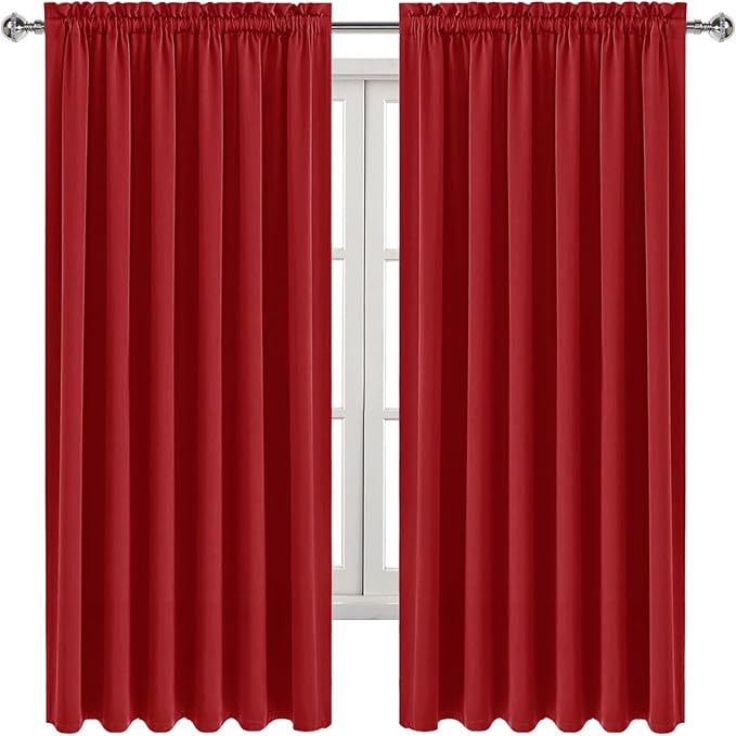 DWCN Blackout Curtains for Living Room Thermal Insulated, Energy Saving & Noise Reducing Bedroom Curtains, Red, W 70x L 63 Inch, Set of 2 Rod Pocket Curtain Panels
