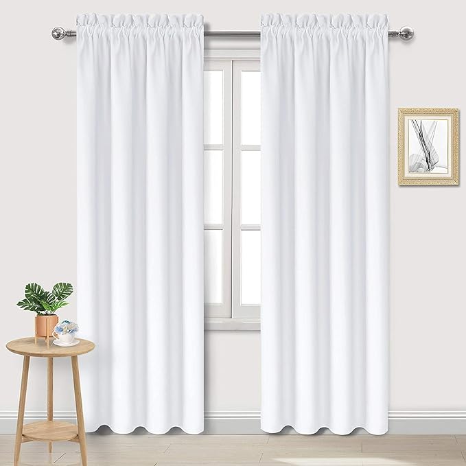DWCN White Curtains for Living Room Thermal Insulated, 50% Light Blocking Curtains for Bedroom, Dining Room Window, W 38x L 84 Inch, Set of 2 Rod Pocket Curtain Panels