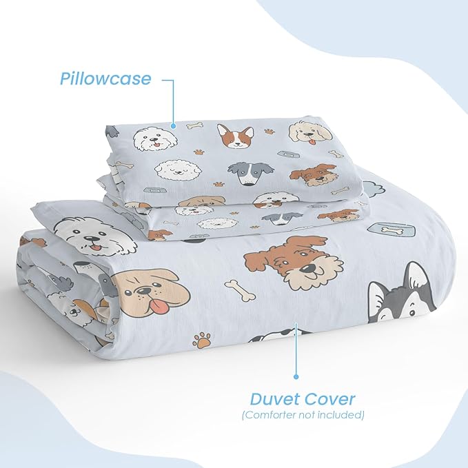 SANDJEST Dog Duvet Cover Sets Full Size for Kids Boys Girls, Incude 1 Polyester Comforter Cover 80x90 Inches and 2 Pillowcases 20x26 Inches, Comforter Not Included, Gift for Christmas Birthday