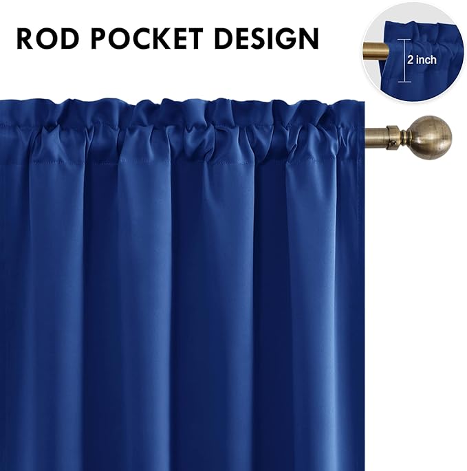 DWCN Blackout Curtains Room Darkening Thermal Insulated Bedroom Curtains Window Curtain Panels, 52 x 84 inches Long, Set of 2 Classic Blue Rod Pocket Drapes