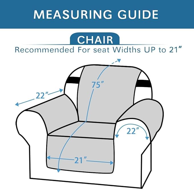 H.VERSAILTEX Reversible Chair Cover Furniture Protector Anti-Slip Couch Cover Water Resistant 2" Elastic Straps Chair Slipcover Pets Fit Sitting Width Up to 21" (Chair:75" x 65", Dark Blue/Beige)