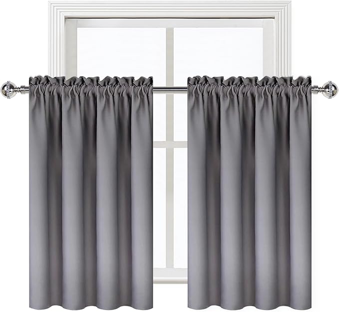 DWCN Blackout Curtains for Living Room Thermal Insulated, Energy Saving & Noise Reducing Bedroom Curtains, Grey, W 52x L 36 Inch, Set of 2 Rod Pocket Curtain Panels