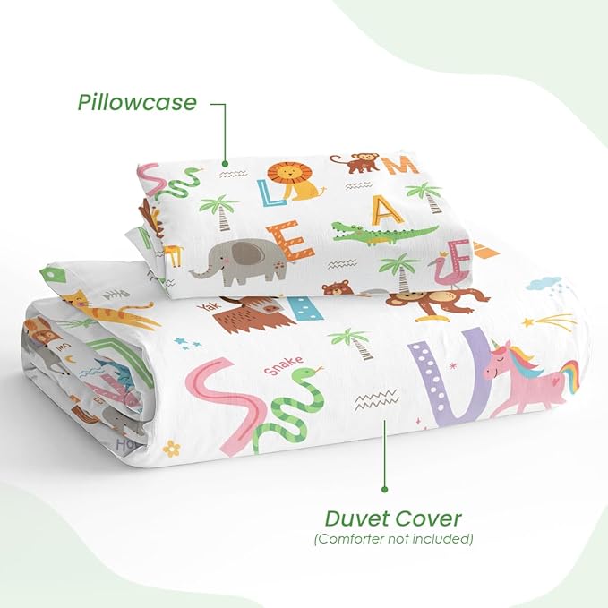 SANDJEST Alphabet Duvet Cover Sets Twin Size for Kids Boys Girls, Include 1 Polyester Comforter Cover 68x86 Inches and 1 Pillowcase 20x26 Inches, Comforter Not Included, Gift for Christmas Birthday
