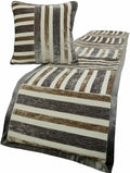 The HomeCentric King/Queen/Twin Beige & Grey Decorative Full 68"x18" Bed Runner Without Pillow Cover, Patchwork Bed Scarf on Velvet Fabric - Striation
