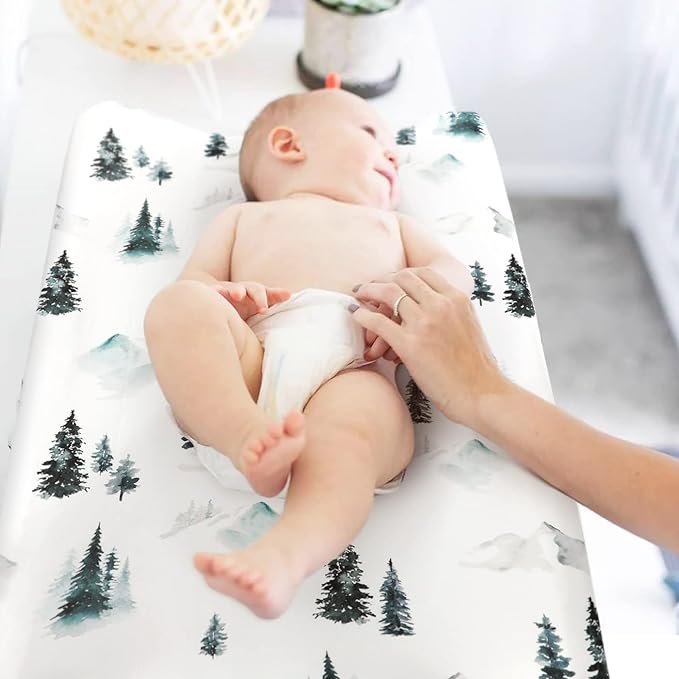 GRSSDER Stretch Ultra Soft Jersey Knit Changing Pad Cover Set 2 Pack, Change Table Pad Covers Fit 32"/34" x 16" Pads Safe and Snug, Cute Wild Forest Mongooses for Baby