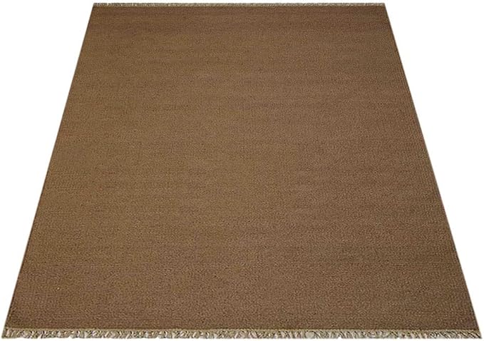Rugsotic Carpets Hand Woven Flat Weave Kilim Wool 7'x9' Area Rug Solid Cream D00111