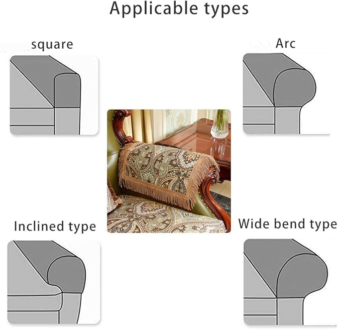 LUFEIJIASHI Luxury Couch Arm Covers, Washable Armrest Protectors for Leather Sofa, Anti Slip Recliner Chair Arm Covers Set of 2 (FLKF-Coffee)