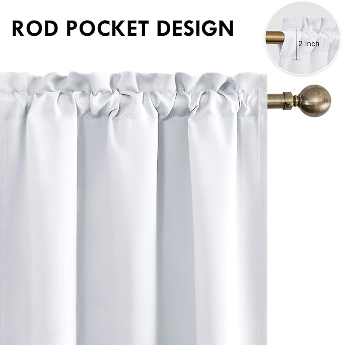 DWCN Greyish White Blackout Curtains for Bedroom – Rod Pocket Thermal Insulated Energy Saving Drapes for Living Room and Bedroom, W 38 x L 54 Inch, 2 Panels