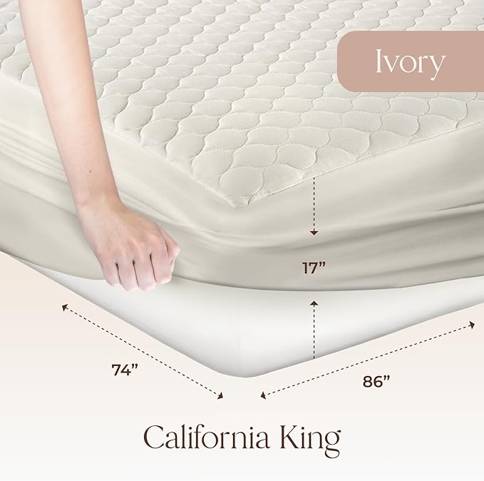 100% Cotton Organic Mattress Protector - Breathable & Cooling Mattress Protector Queen Size - Premium 300GSM Quilted and Noiseless Machine Washable Organic Cotton Mattress Protector (Ivory, Cal King)