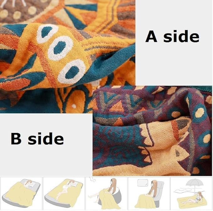 100% Cotton Boho Throw Blanket 80''x90'' Muslin Throw for Bed Couch,Travel Mexican Picnic Blankets Super Soft Reversible Blanket Muslin Quilts