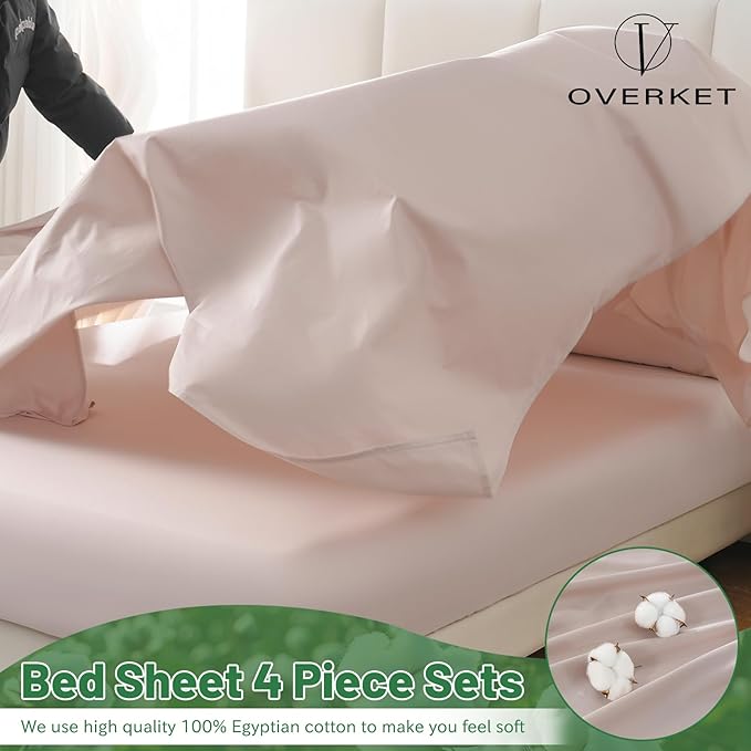 100% Egyptian Cotton Sheets Cal King Sheet Set 4PCS 1000 Thread Count Sateen Weave Soft Breathable 16-Inch Deep Pocket（California King,Dusty Pink）