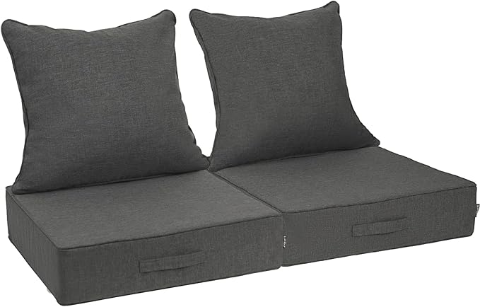 Outdoor Olefin Water-Resistant Deep Seat Cushion Set, 2PCS Weather and Fade Resistant 24''x 24''x 6'' Patio Furniture Seat Cushion, Thickened Sofa Chair Pad for Lawn, Garden, Dark Gray