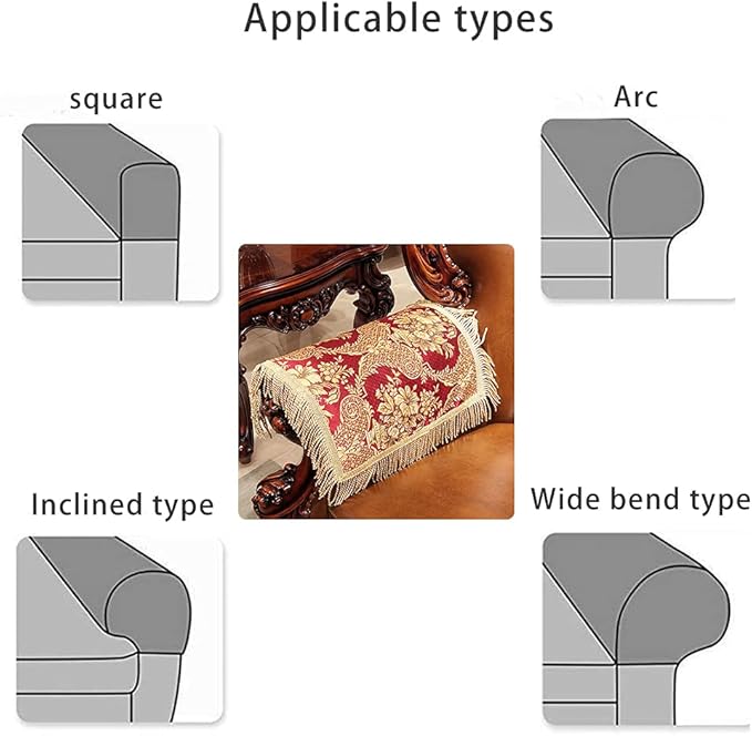 LUFEIJIASHI Luxury Sofa Armrest Covers Couch arm Covers for recliners Sofas Chairs Anti-Slip Furniture Protector Washable Set of 2,FRSG-red