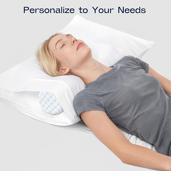 Neck Roll Pillow for Neck Pain Relief - Memory Foam Neck Support Pillow for Bed, Cylinder Pillows, Round Neck Pillow for Sleeping, 15.7 * 5 * 5 inch (Cool-Blue)