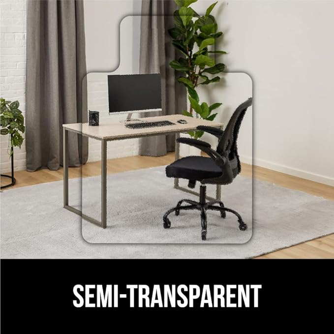 GORILLA GRIP Slip Resistant Office Chair Mat for Carpet Floors, 36x48 Lip Smooth Glide Under Desk Carpeted Floor Protector, Heavy Duty Plastic Computer Mats for Rolling Work and Gaming Chairs, Clear