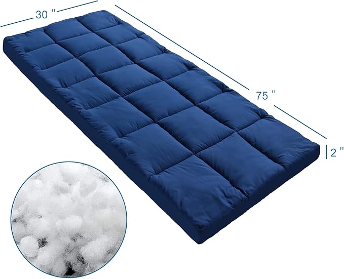 Cot Mattress Topper (Improved Thickness), Foam Quilted Pads for Camping, Soft Comfortable Sleeping Cot Mattress Pad Only, Camping Pad 75"x30" for Camp Cot/Rv Bunk/Narrow Twin Beds, Navy