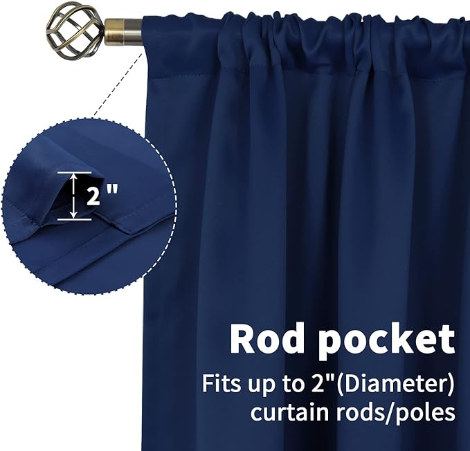 BGment Blackout Curtains for Bedroom 45 Inch Length - Room Darkening Drapes Thermal Insulated with Rod Pocket for Short Living Room Kitchen Bathroom Window, 42 x 45 Inch, 2 Panels, Navy Blue