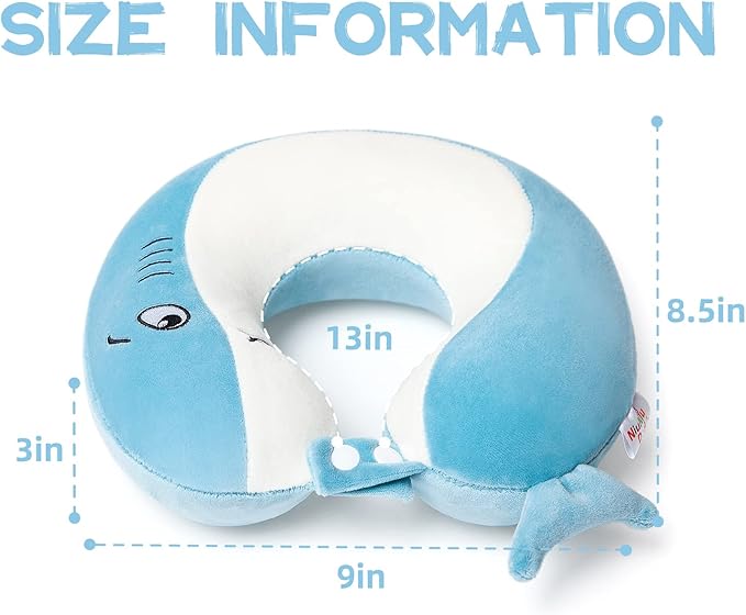 Niuniu Daddy Shark Kids Travel Neck Pillows for 3-8 Years Old, Soft Adjustable Memory Foam Neck Pillows for Plane, Car Seat, Traveling, Sleeping - Kids Road Trip Essentials for Boys Girls Presents