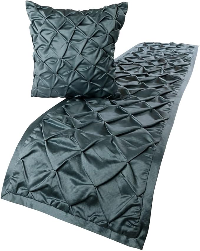 The HomeCentric Decorative Blue King 90 x 18 inch Bed Runner with Pillow Cover Set, Satin Pintucks Bed Scarf, Solid Color Modern - Satin Nights