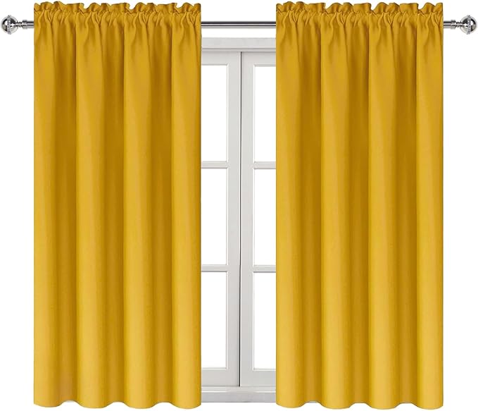DWCN Yellow Room Darkening Blackout Curtains - Thermal Insulated Privacy Energy Saving Window Curtain Drapes 42 x 45 inch Length, Set of 2 Bedroom Living Room Curtains